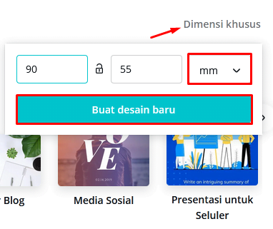 Menentukan ukuran kartu nama