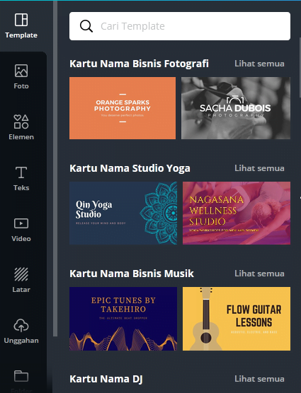 Pilih Template Kartu Nama