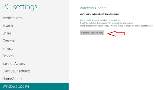 Pilih ‘Check for updates now’