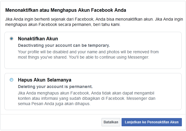 Cara menghapus akun facebook