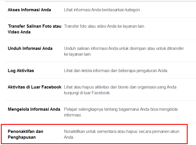 Hapus akun facebook