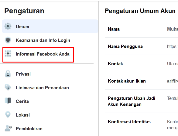Informasi Facebook Anda