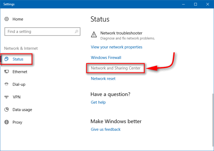 Network and Sharing Center