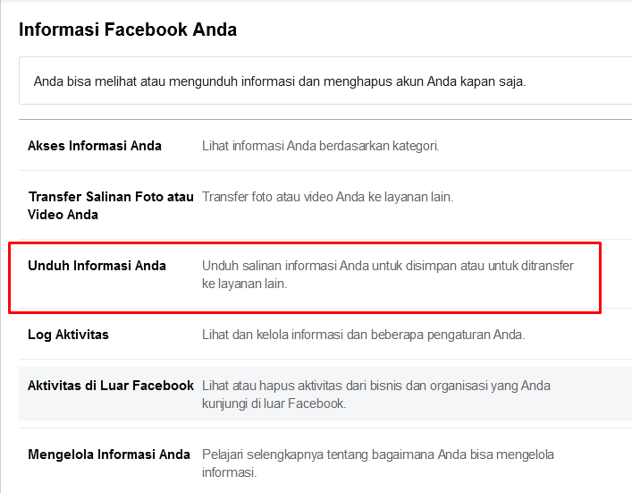 Unduh informasi anda