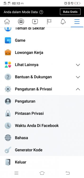 Hapus akun facebook di HP 2