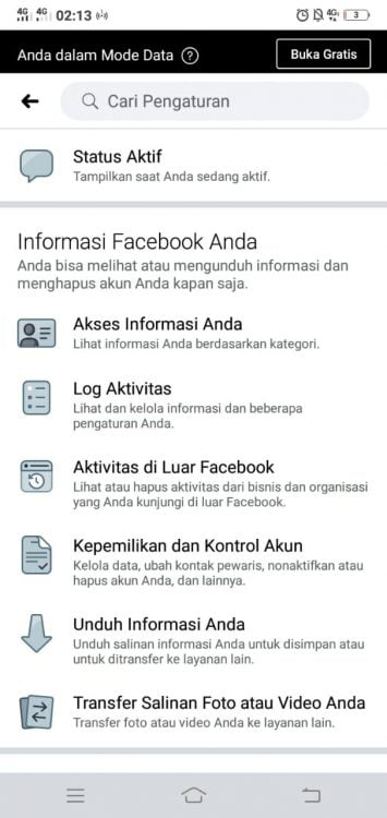 Menghapus akun facebook lewat HP