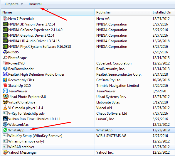 Uninstall Aplikasi Windows 7