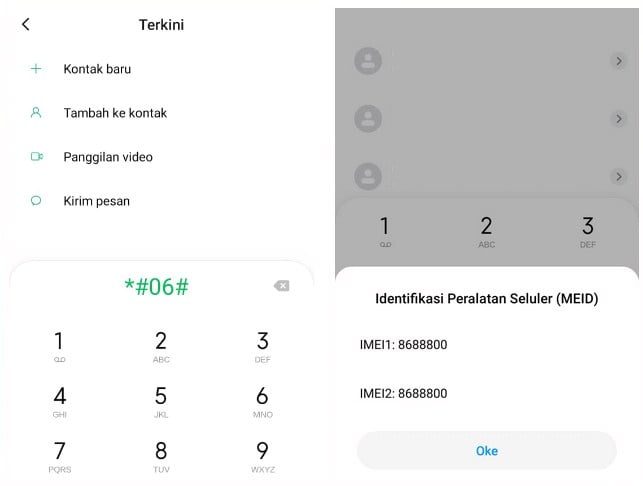 Cek IMEI via Dial