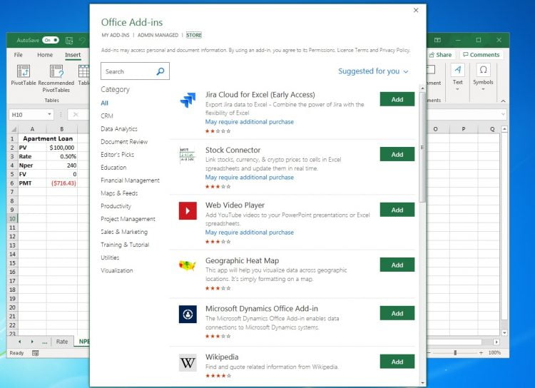 Begitu Excel terbuka, Anda bisa langsung klik tab Insert lalu lalu klik Get Add-ins