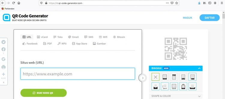Pertama buka browser dan kunjungi alamat website QR Code Generator di URL berikut