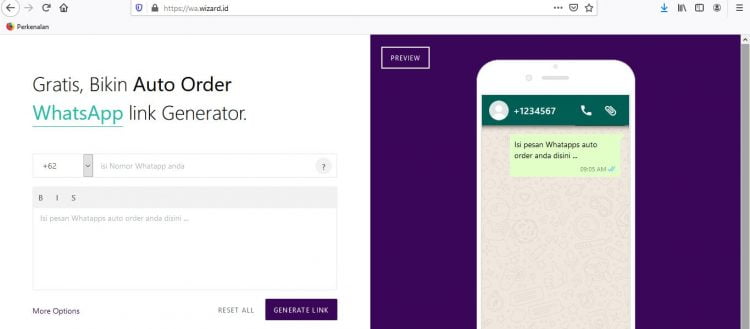 Pertama buka browser dan kunjungi website wa.wizard.id, yaitu di alamat