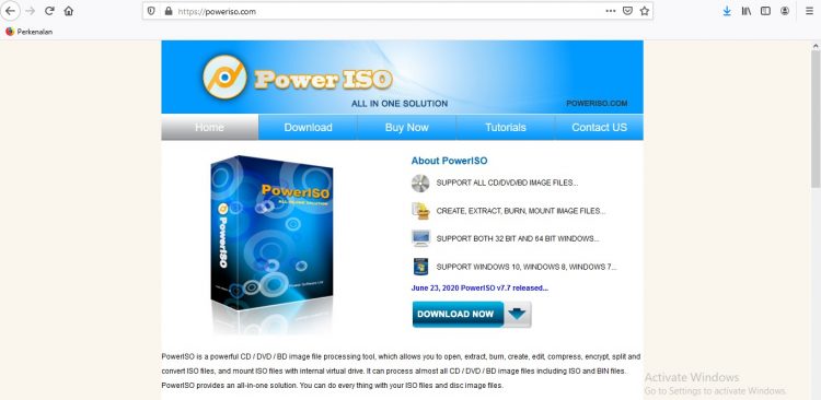 Pertama download dan install software PowerISO ke laptop, Anda bisa mendownloadnya di link berikut