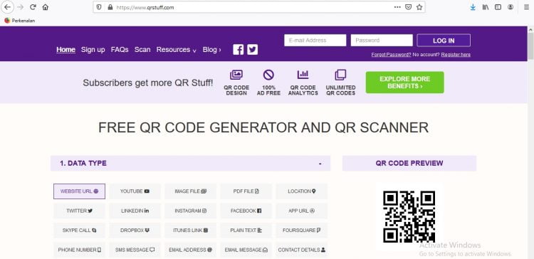 Pertama kunjungi website QR Stuff di alamat berikut