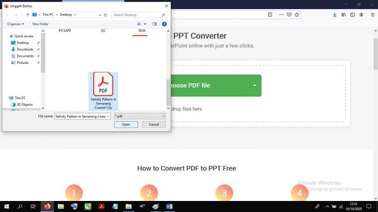 Pilih berkas PDF yang ingin diubah ke PPT lalu klik Open