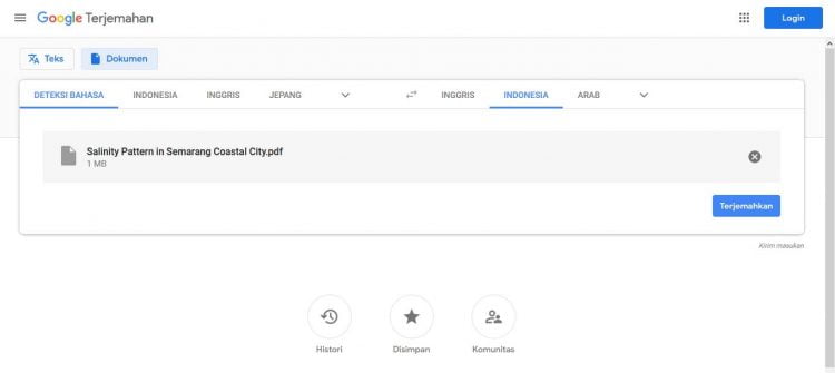 Setelah PDF terupload, Anda bisa pilih bahasa tujuan, misalnya saja Indonesia