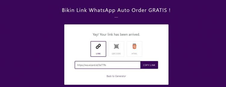 Tunggu beberapa saat hingga pembuatan link WhatsApp diproses, jika sudah Anda bisa klik Copy Link untuk menyalin link yang sudah jadi tersebut