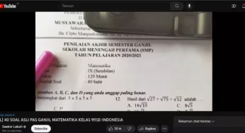 Soal UAS MTK Kelas 9 Semester 1
