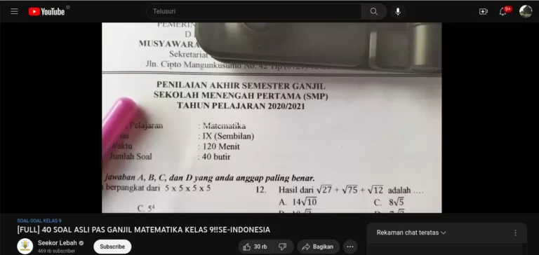 Soal UAS MTK Kelas 9 Semester 1 Terbaru