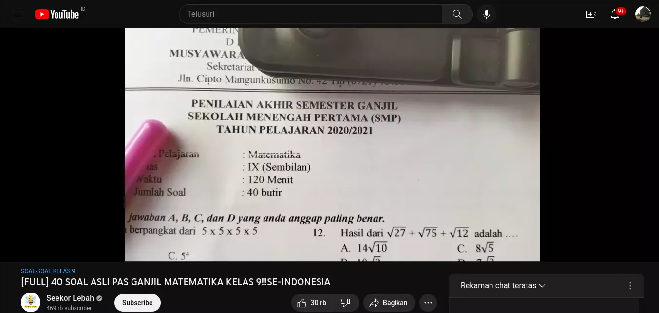 Soal UAS MTK Kelas 9 Semester 1 Terbaru