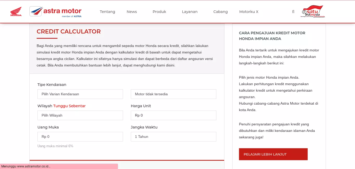 Cara Melakukan Simulasi Kredit Motor Honda