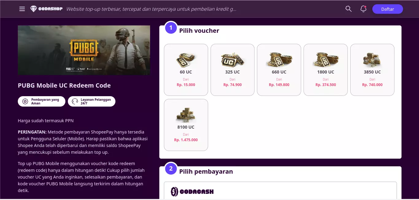 codashop pubg