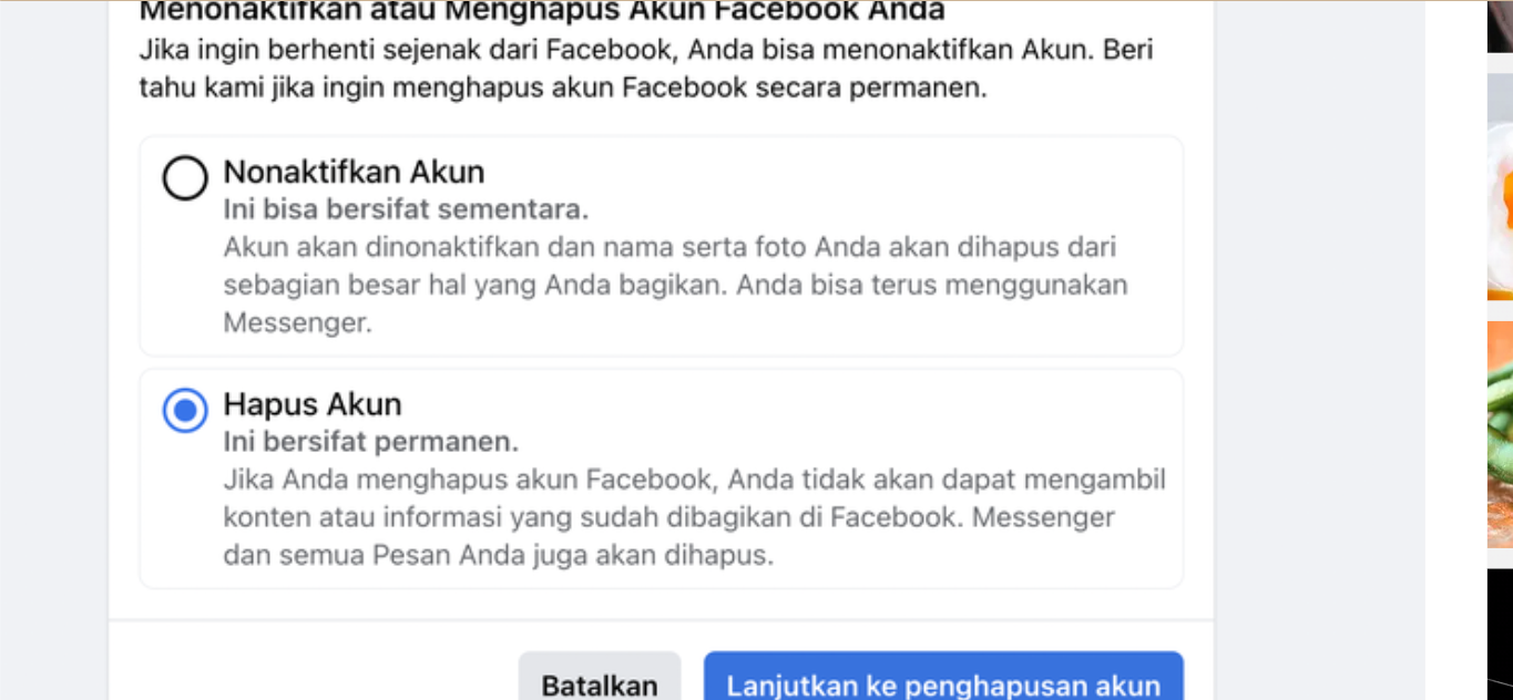 cara menonaktifkan fb