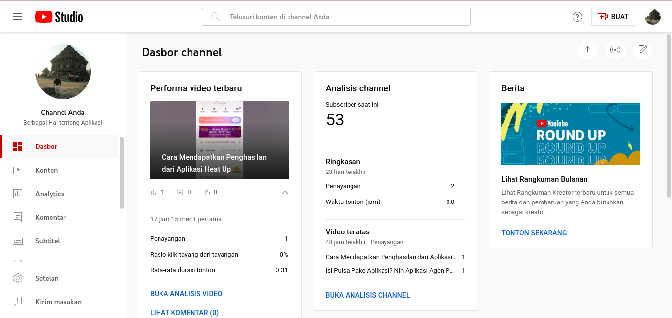 youtube dashboard studio