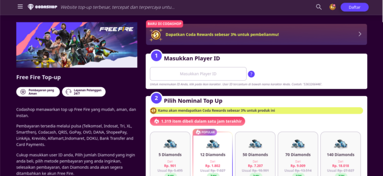 Beli Diamond FF: Pakai Pulsa dan Shopee 1 beli diamond ff