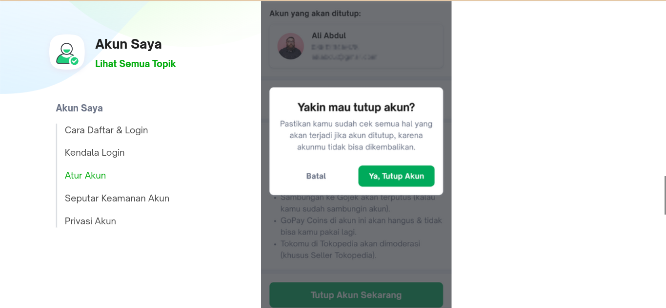 cara hapus akun tokopedia