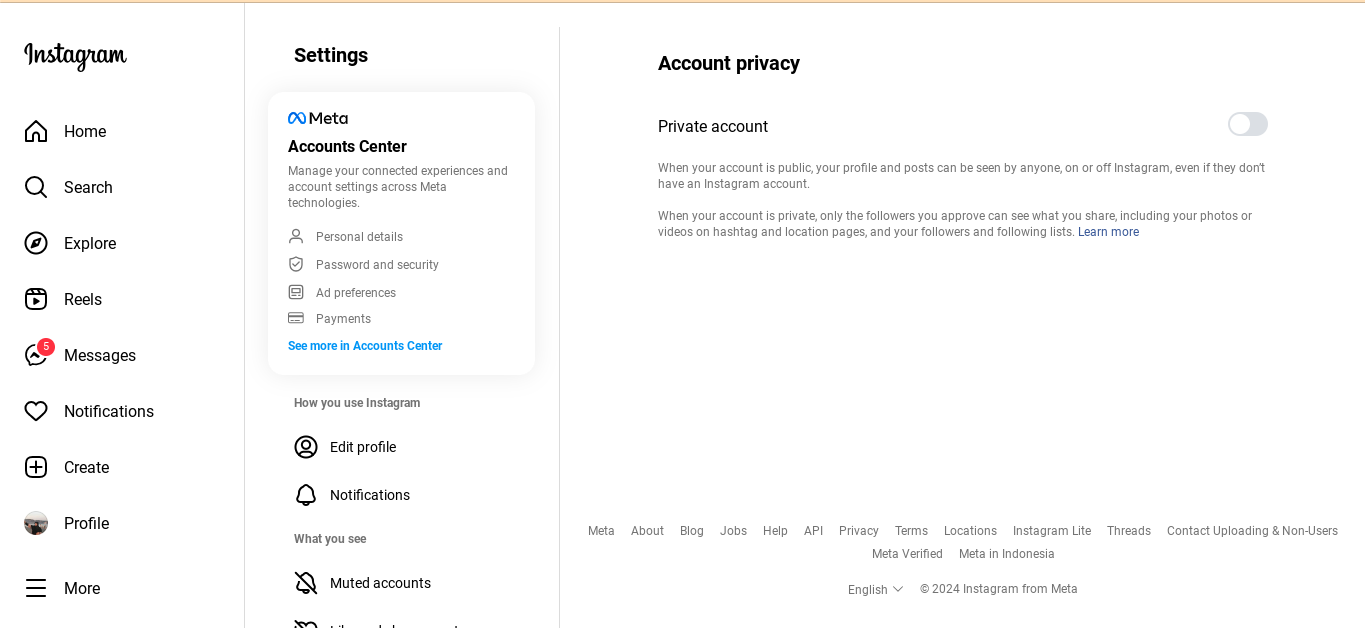 cara memprivate akun instagram di android